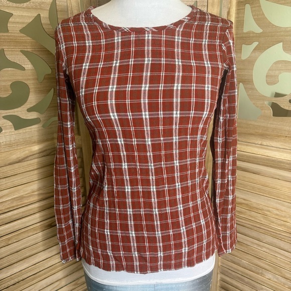 Flax Tops - Flax Red Plaid Long Sleeve Top Size XS